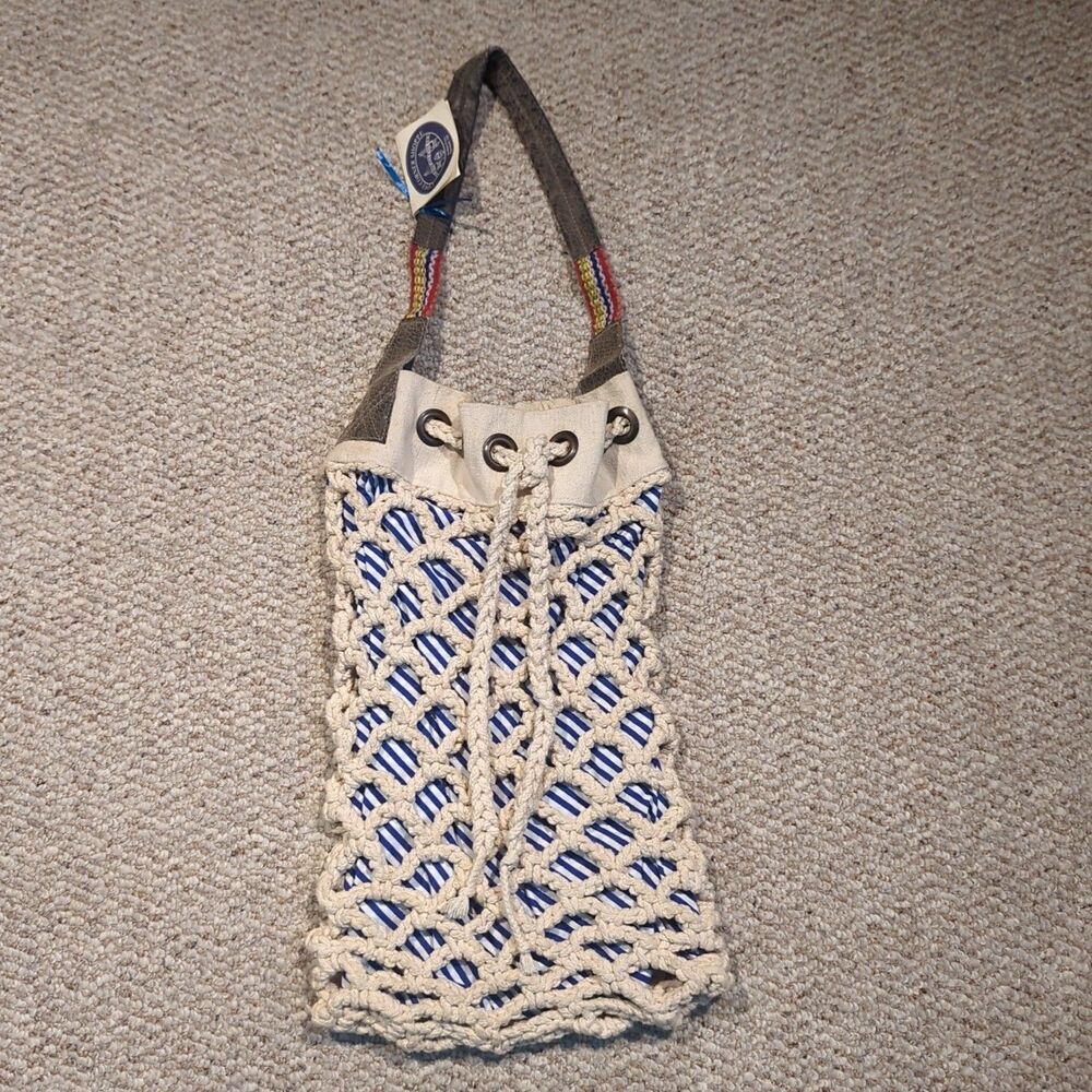 Two's Company Rope Macrame Tote Bag Nautical Beach Stripe Maine Travel Coastal